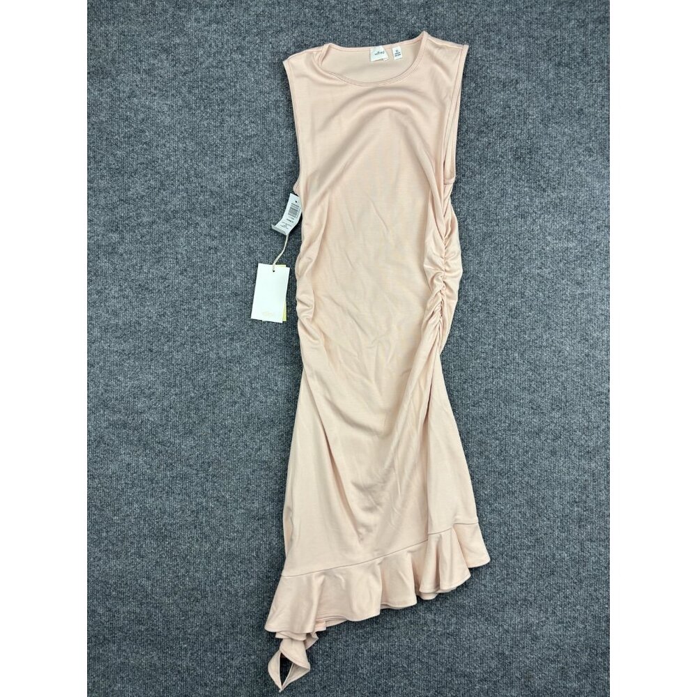 Wilfred Aritzia Dress‎ Womens XS Soft Seashell Pink Franco Ruched Ruffle Midi